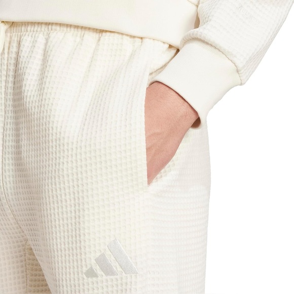 Adidas Men’s ALL SZN Waffle Knit Sweatpants Off White Loose Fit Open Hem L New - Picture 4 of 8